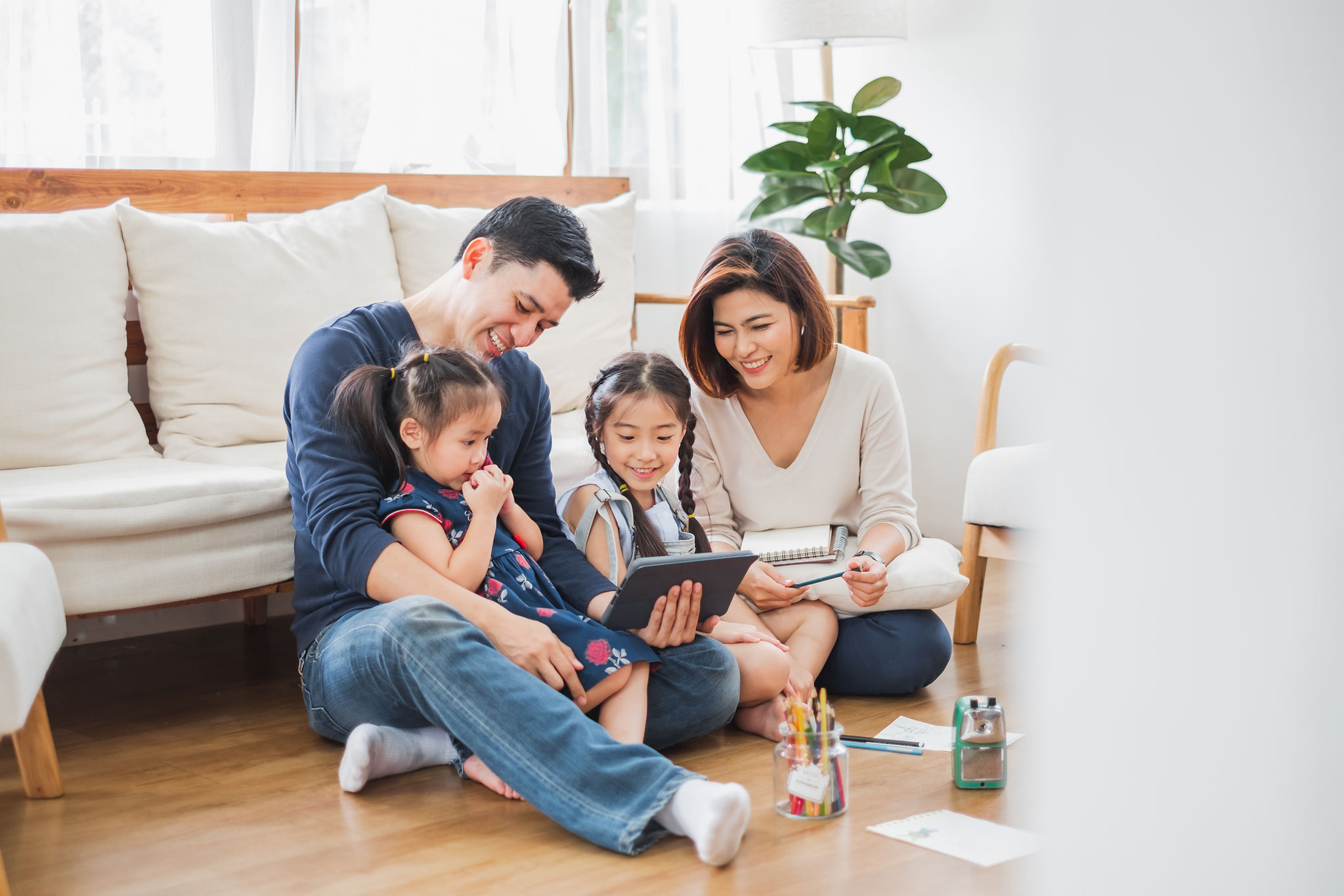 Family together reading