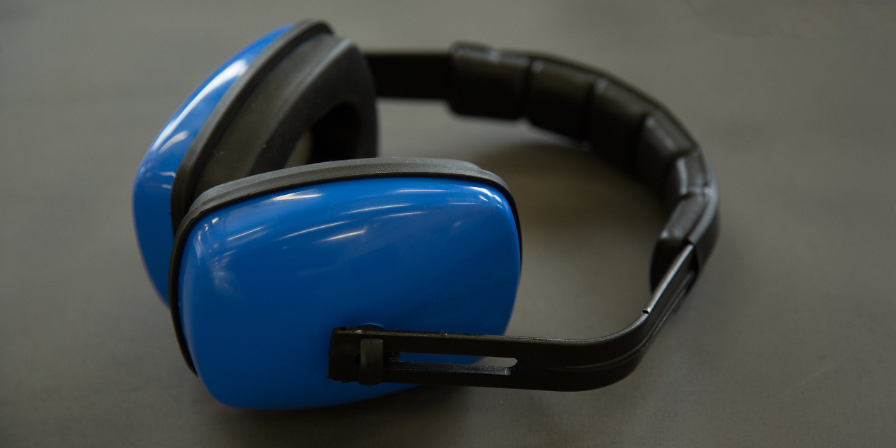 Blue earmuffs for hearing protection