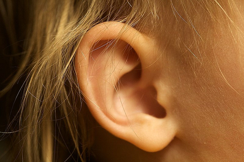 Blonde girl's ear.